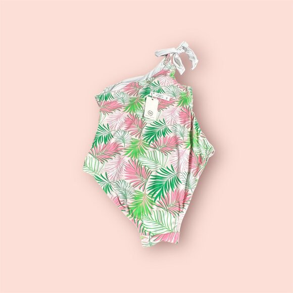 NWT-Mary Square Multi Palms One Shoulder Bow Mio Swimsuit-Sz XL - Picture 3 of 8